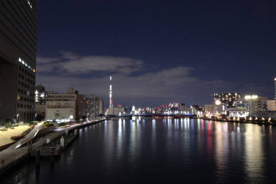 東京湾 隅田川から見る夜の東京 Tokyo, Bay, SumidaRiver in night