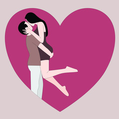 Love theme with happy couple encircling their lovers with arms. Vector illustration