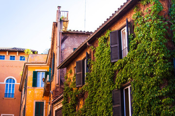 Fototapeta na wymiar Beautiful old street in Trastevere in Rome, Italy. 