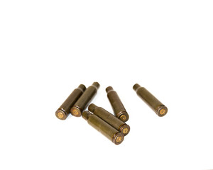 empty shells from cartridges for a firearm on a white background