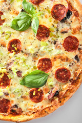 Pizza with Marbled Beef, Ham, Salami and Chorrizo Isolated