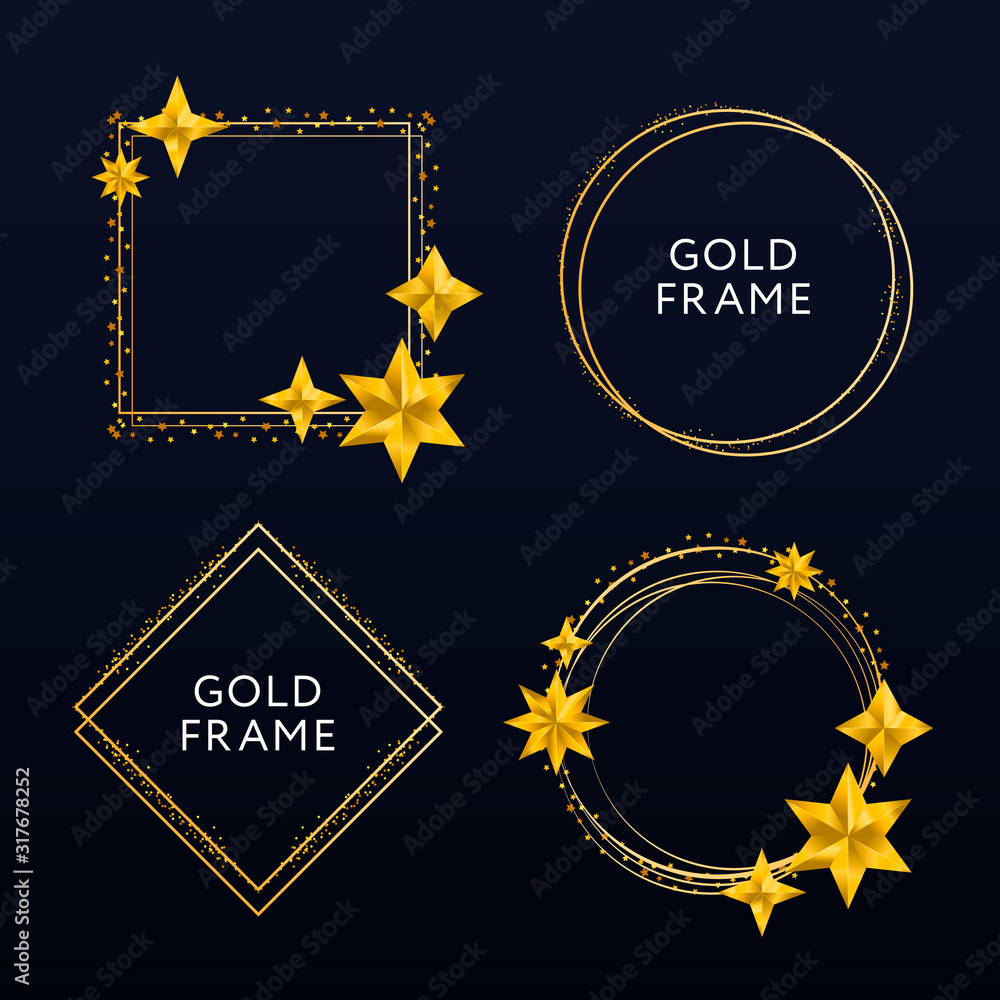 Canvas Prints Vector golden frame. Shining rectangle banner. Isolated on black transparent background. Vector illustration, set