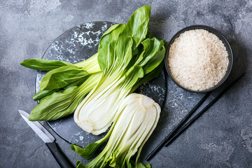 Fresh pak choi, bok choy cabbage for asian cooking - obrazy, fototapety, plakaty