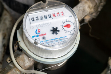 Moscow, Russia, January 23, 2020, water meter close-up