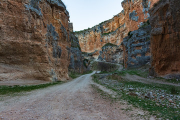 View of the path that runs through the Cañón del Campillo to the Hoz seca, Jaraba, Aragon. Spain