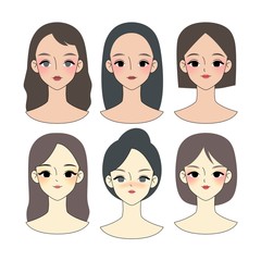 various woman head character design for avatar, people icon set, asian woman
