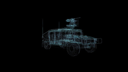 Military armored vehicle Hologram Wireframe. Nice 3D Render on a black background