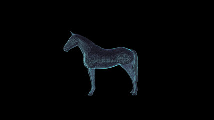 Horse Hologram Wireframe. Nice 3D Render on a black background