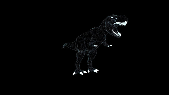T-rex dinosaur Hologram Wireframe. Nice 3D Render on a black background