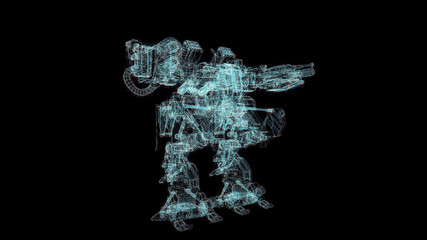 Soldier robot Hologram Wireframe. Nice 3D Render on a black background
