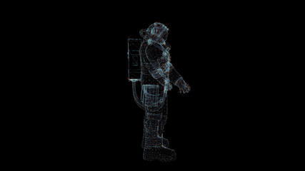 Obraz na płótnie Canvas Astronaut Hologram Wireframe. Nice 3D Render on a black background