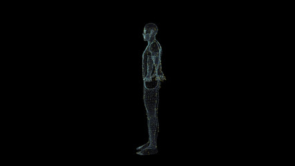 Human Male Body Hologram Wireframe. Nice 3D Render on a black background