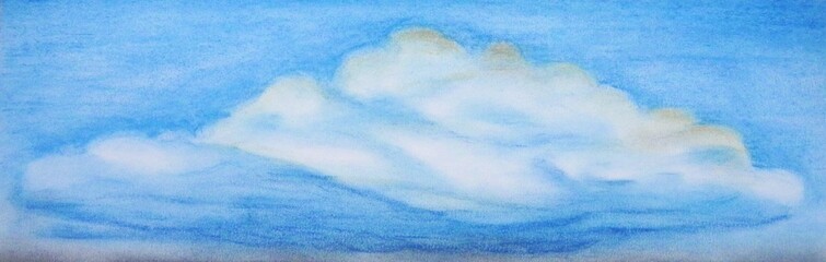 Blue sky in the clouds. Color illustration for a banner.    