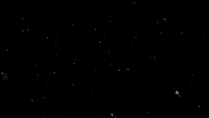 Falling slow snow isolated on black background in 4K to be used for composing, motion graphics, Large and small snow snowflakes, Isolated falling snow,