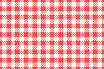 Wide red checkered with white seamless pattern. Vector stock repeating texture background. Kitchen surface design