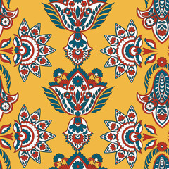 Paisley seamless pattern with ethnic  floral elements.