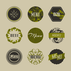 Elegant nature themed badges or logos. Retro styled vector design elements in green and brown