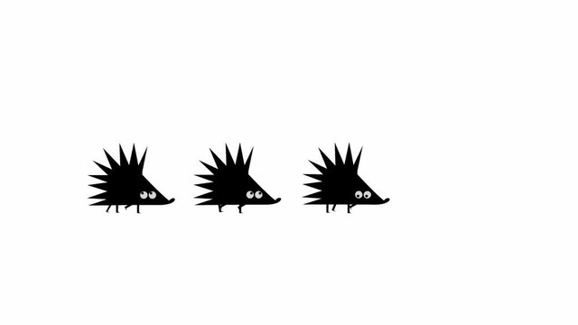 Cute hedgehogs walking (seamless loop animation) 