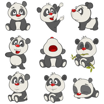 Vector Illustration of a set of Funny Panda Bear. Cartoon Character