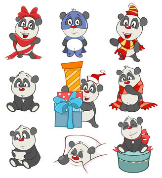 Vector Illustration of a set of Funny Panda Bear. Cartoon Character