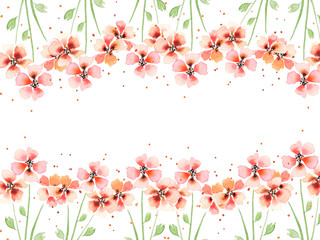 Watercolor Red Flower background, Red Flower border