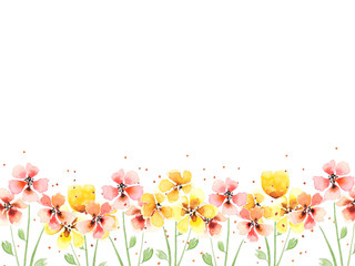Watercolor Red and Yellow Flower background, Flower border
