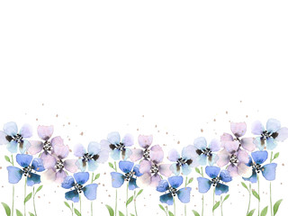 Watercolor Blue Flower background, Border