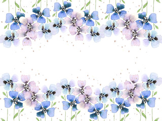 Watercolor Blue Flower background, Border