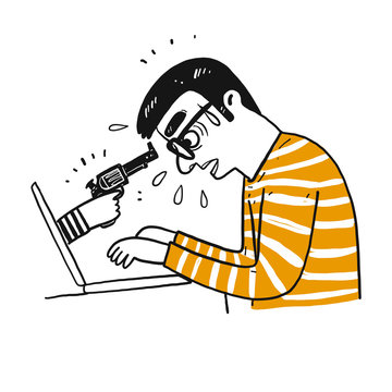 man threatened by gun from laptop clip art preview