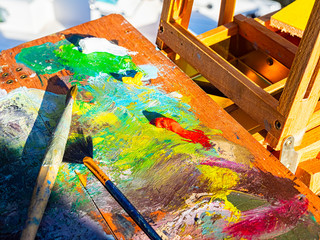 Painter's colors palette close-up