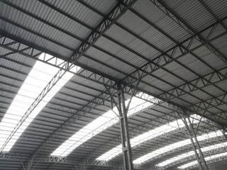 Metal structure under metal roof.Roof steel structure the design.
