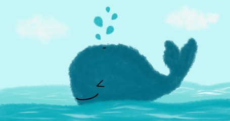 Obraz na płótnie Canvas cute cartoon happy baby whale in the sea funny illustration