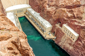 Hoover Dam on Arizona and Nevada border in United States of America.