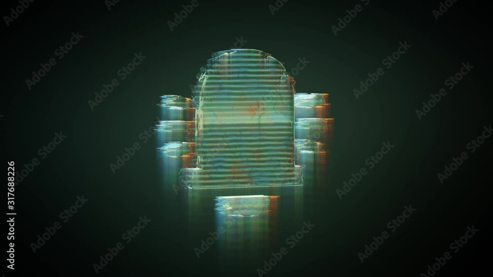 Poster 3d rendering glowing hologram of symbol of bell with sound waves distorted glitch green old tv scree