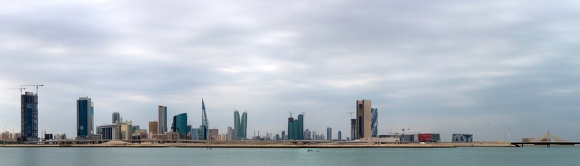 Fototapeta na wymiar Panoramic view of Bahrain skyline with iconic buildings on December 13, 2019, Manama, Bahrain