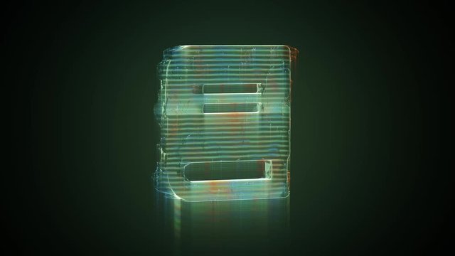 3d rendering glowing hologram of symbol of close book distorted glitch green old tv screen on black background