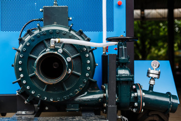 Close-up of detail of the mechanics of an industrial machine combine harvesters, Rotary combine harvester, Agricultural machinery. The machine for harvesting grain crops.