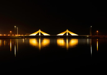 Fototapeta na wymiar Sheikh Salman Causeway bridge at night, December 24, 2019, Bahrain.