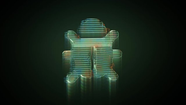 3d rendering glowing hologram of symbol of bug with six legs distorted glitch green old tv screen on black background