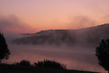 Fototapeta premium Foggy lake in Hungarian lake.