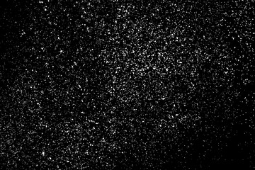 White Grainy Texture Isolated On Black Background. Dust Overlay. Light Coloured Noise Granules. Snow Vector Elements. Digitally Generated Image. Illustration, Eps 10.