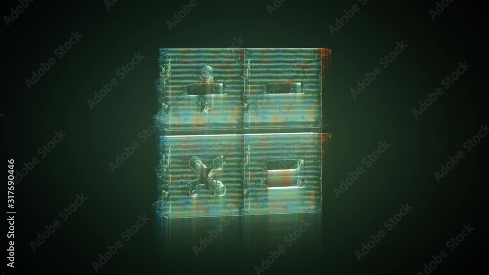 Poster 3d rendering glowing hologram of symbol of basic number operations of calculator distorted glitch gr