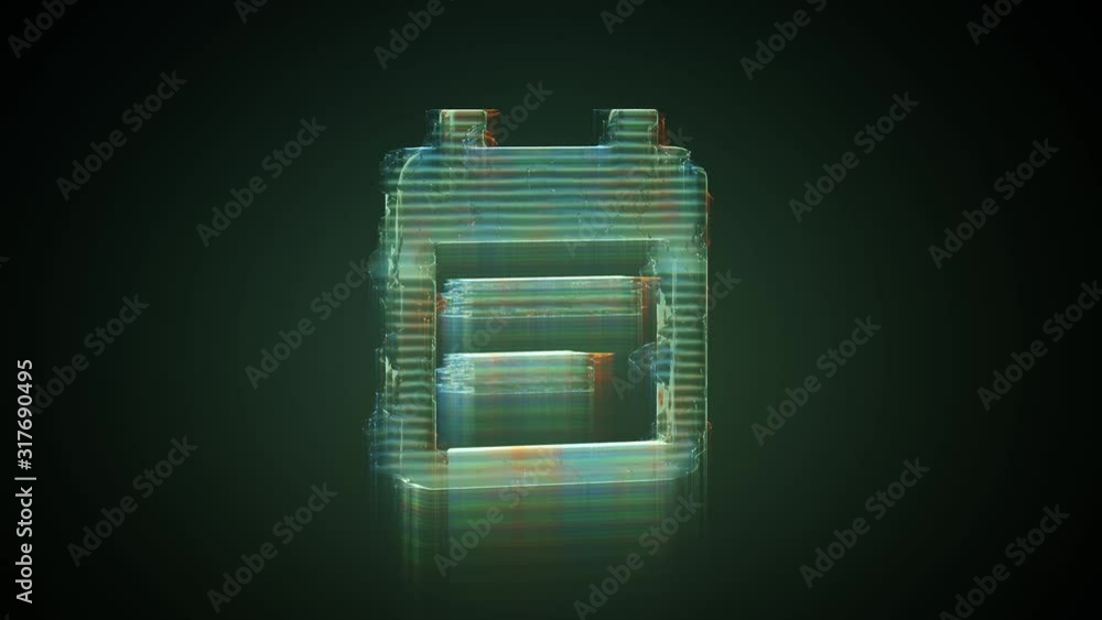 Poster 3d rendering glowing hologram of symbol of calendar with two lines distorted glitch green old tv scr