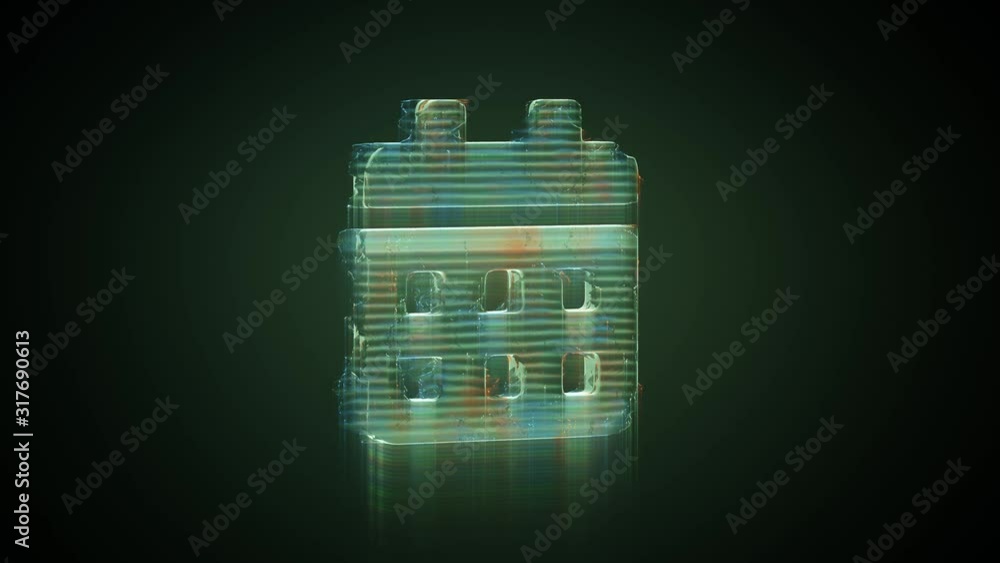 Poster 3d rendering glowing hologram of symbol of calendar with weeks distorted glitch green old tv screen 
