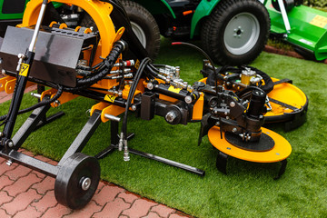 Working parts of new agricultural Harvester machine. Combine harvester agriculture machine.