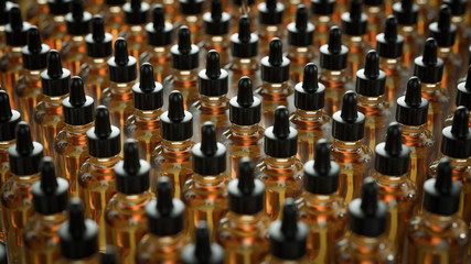 Cannabinoid oil in bottles. Treatment of diseases with organic and natural ingredients
