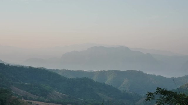 Natural background, landscape with mountains and forest peaceful in the morning at Mae Moei National Park Tak Province Northern region of Thailand