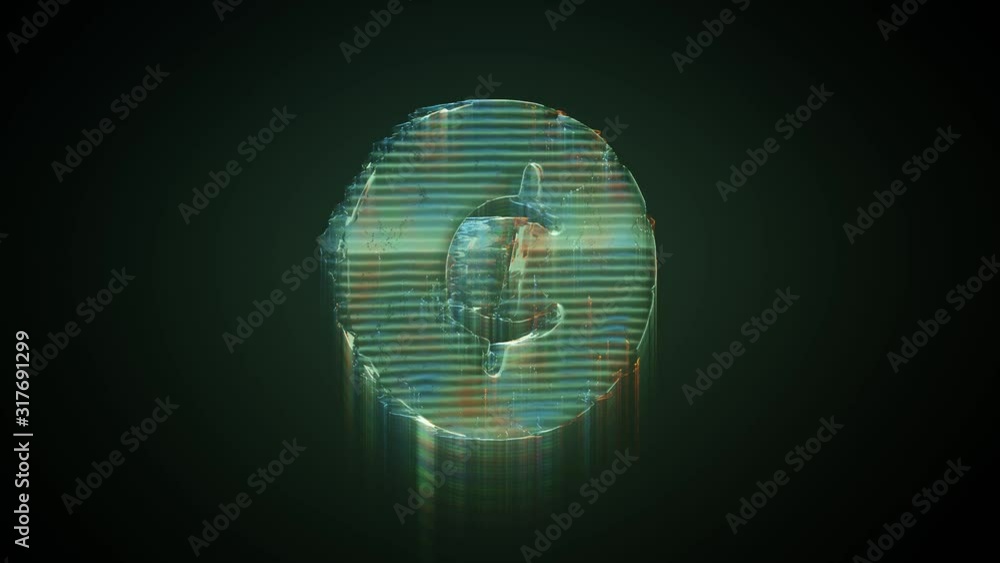 Poster 3d rendering glowing hologram of symbol of cent distorted glitch green old tv screen on black backgr