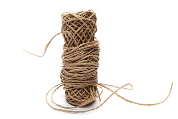 Rope, string yarn roller isolated on white background, texture