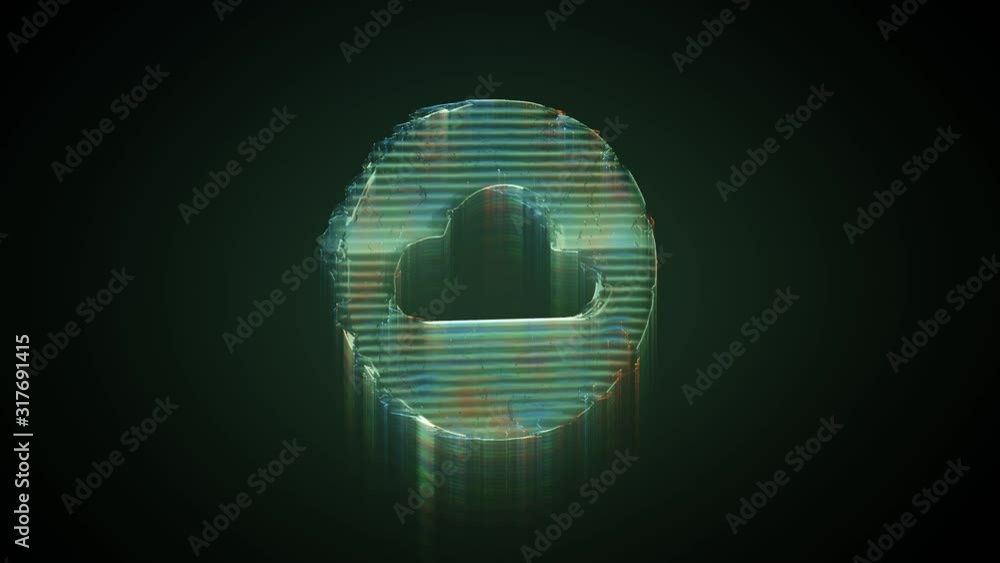 Poster 3d rendering glowing hologram of symbol of circle with cloud distorted glitch green old tv screen on